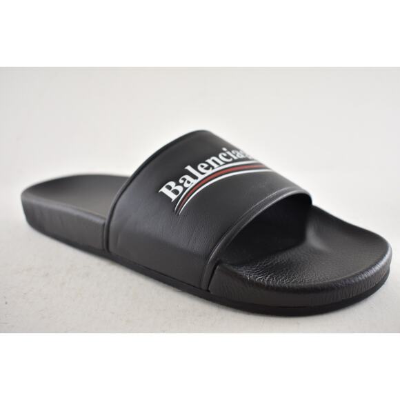 Balenciaga Black Leather Campaign Logo Slide Pool Sandal Flip Flop Flat 44 11 main image 7